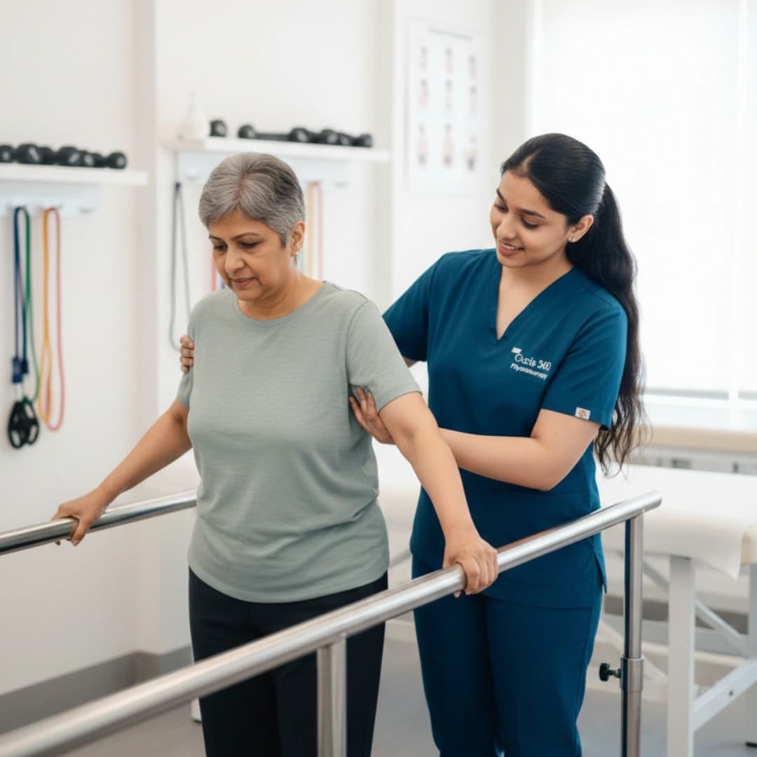 A Curis 360 physiotherapist treating an elderly patient — geriatric physiotherapy in Bengaluru